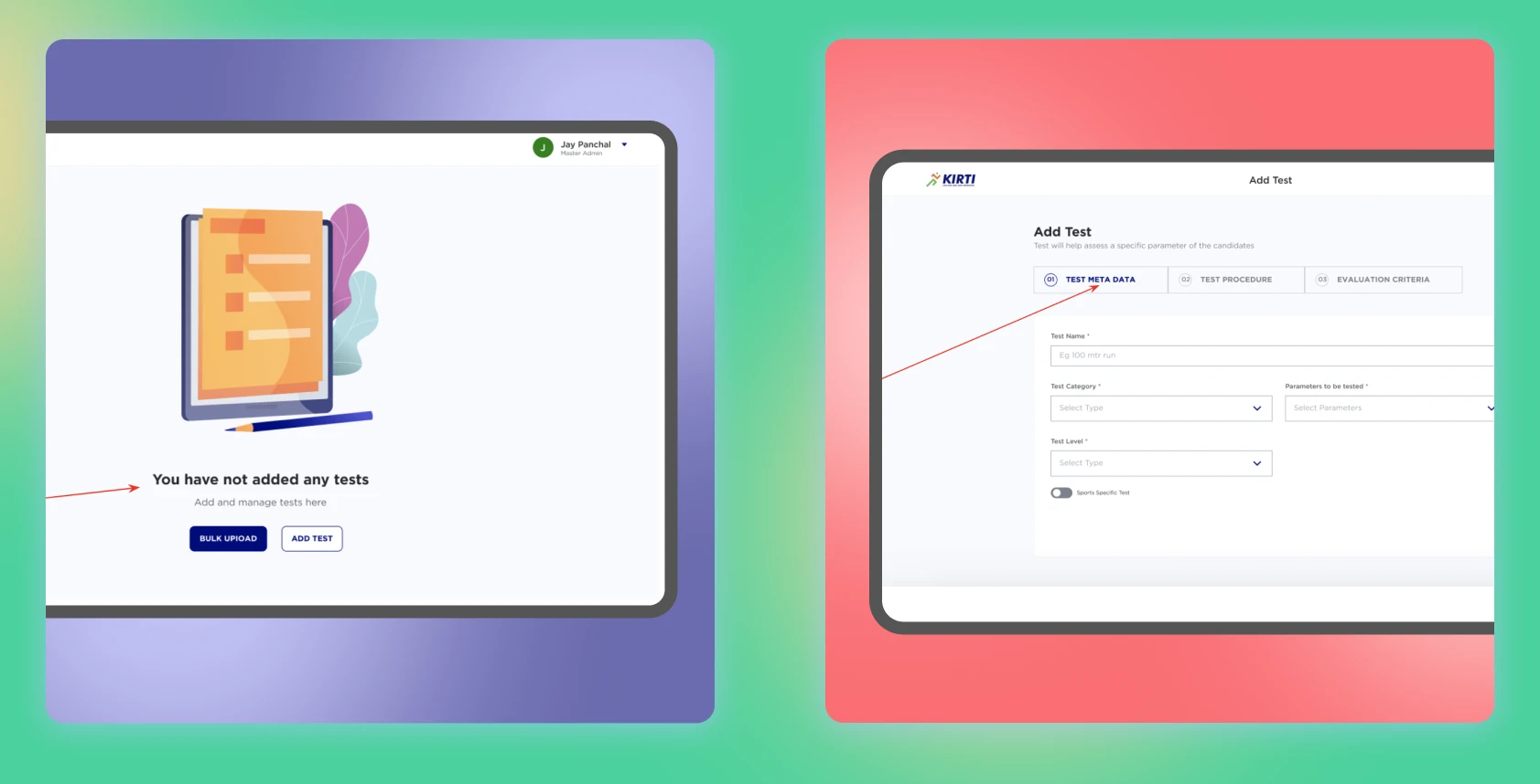Admin test creation
