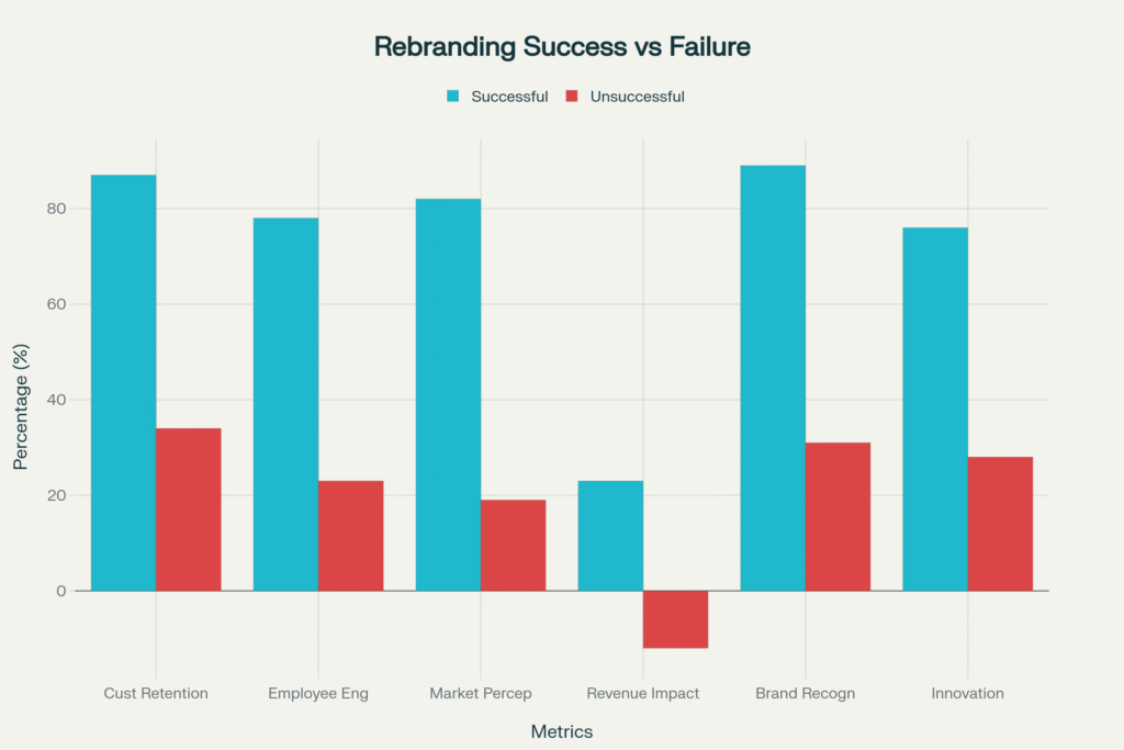 Successful vs Unsuccessful Rebranding Outcomes Comparison. purpose-driven rebranding